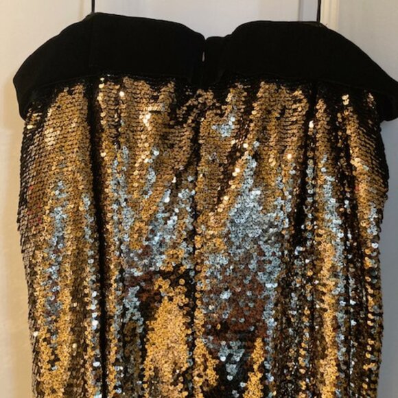 Badgley Mischka bronze/gold and velvet off shoulder dress - Picture 4 of 5